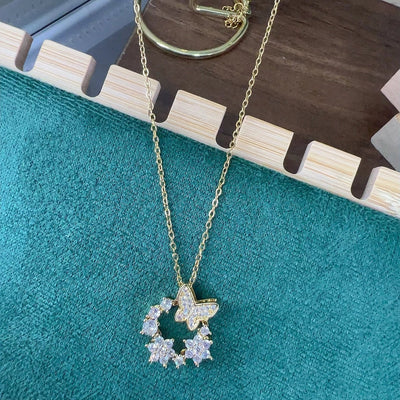 Jewelry Cute Queen Bridal Butterfly 316 Stainless Steel  Copper Zircon 18K Gold Plated Appliques Pendant Necklace