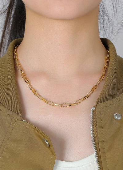 Brass 18K Gold Plated Paper Clip Solid Color Long Necklace Necklace