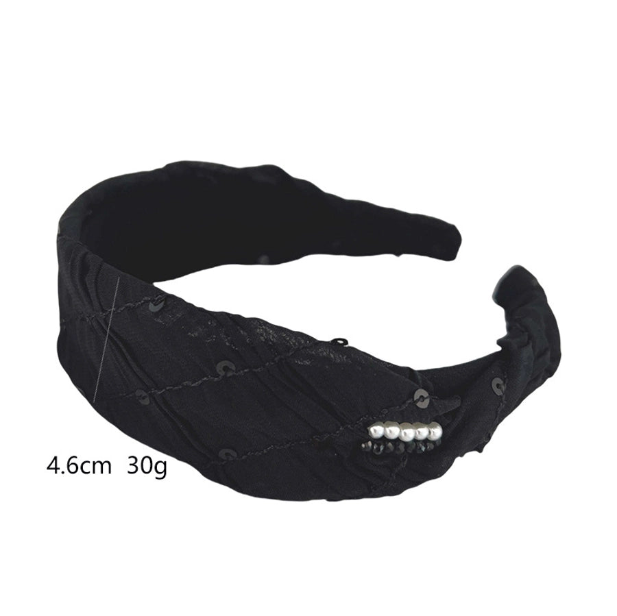 Women's Casual Simple Style Solid Color Cloth Sequins Handmade Pearl Hair Band