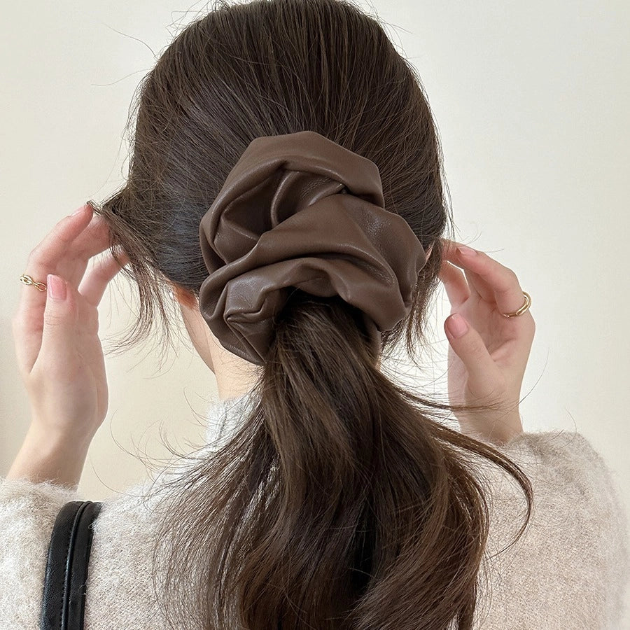 Autumn and Winter Anka ~ High-Grade Leather Large Intestine Hair Band Female Korean Style Low Ponytail Rubber Band Bun Hair Rope Hair Accessories
