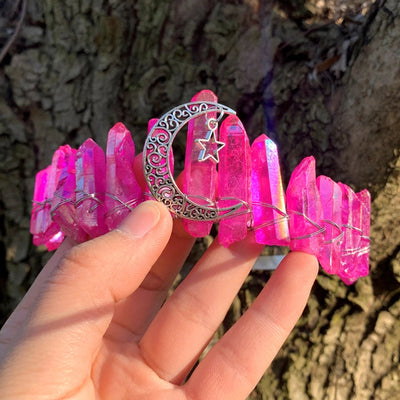 retro star moon crown alloy natural crystal crown