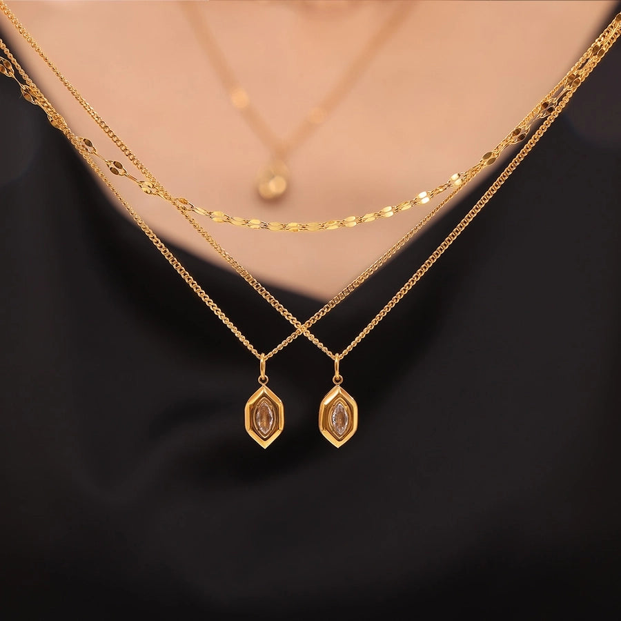 Jewelry Simple Style Korean Style Hexagon 304 Stainless Steel 18K Gold Plated Plating Pendant Necklace Necklace