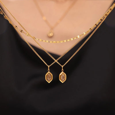 Jewelry Simple Style Korean Style Hexagon 304 Stainless Steel 18K Gold Plated Plating Pendant Necklace Necklace