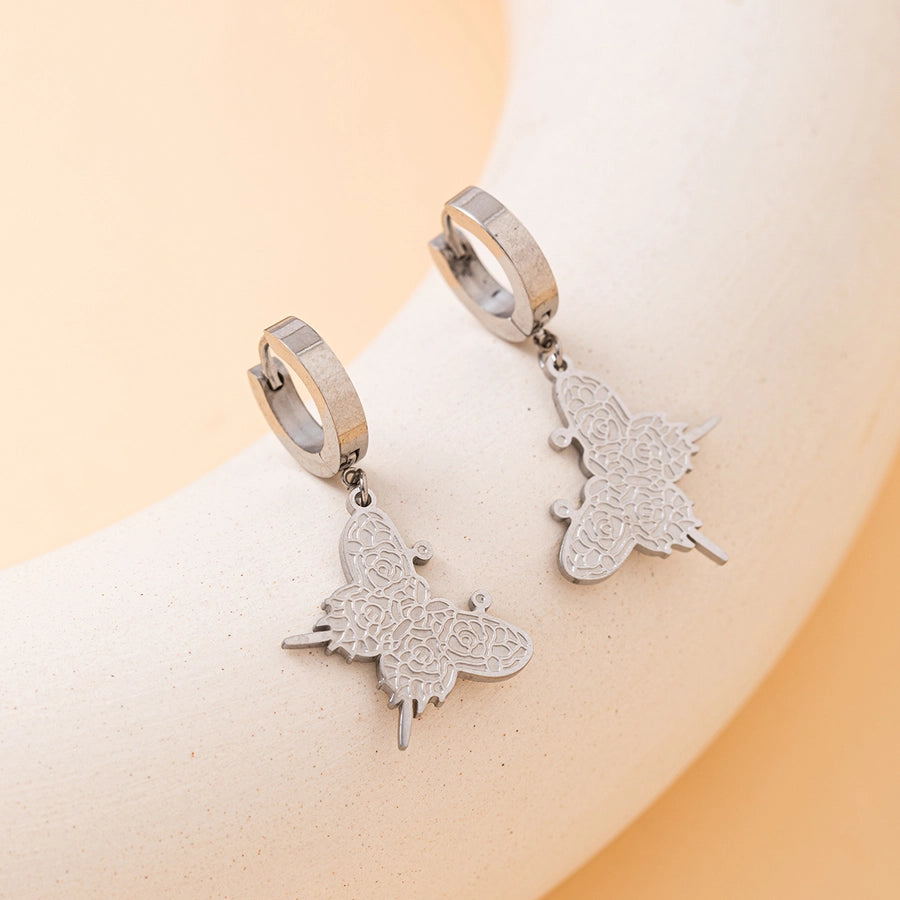 1 Pair Retro Simple Style Butterfly 201 Stainless Steel Drop Earrings