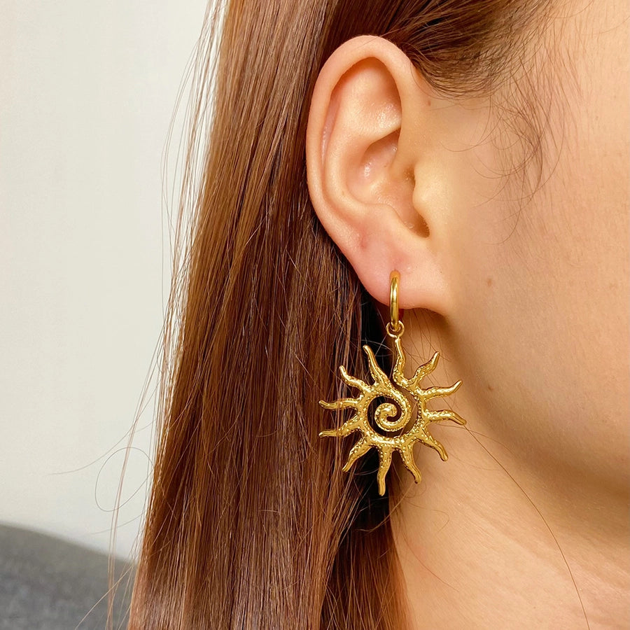 1 Pair Vintage Style Classic Style Sun 304 Stainless Steel 18K Gold Plated Drop Earrings