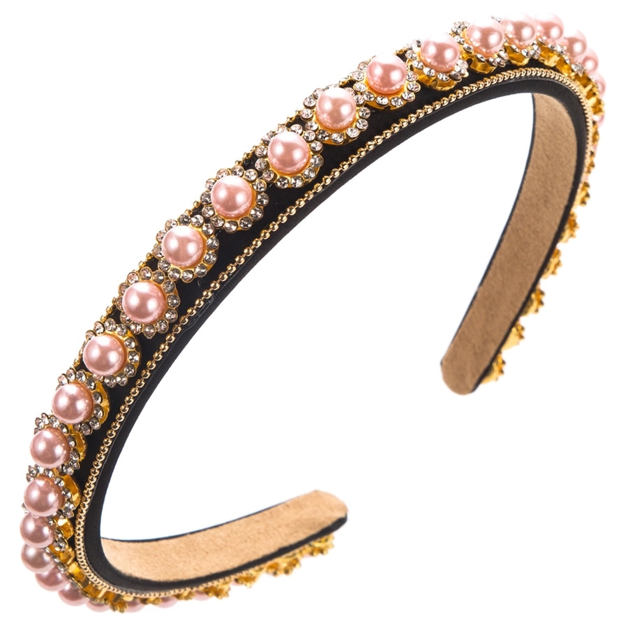 Women's Elegant Glam Round Imitation Pearl Cloth Inlay Rhinestones Hair Band