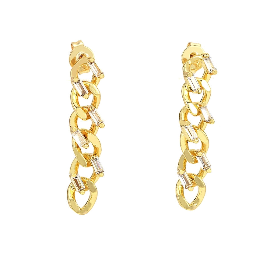 1 Pair Streetwear Commute chain Inlay Copper Zircon 18K Gold Plated Drop Earrings