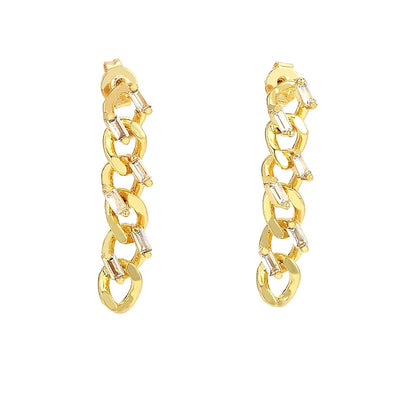 1 Pair Streetwear Commute chain Inlay Copper Zircon 18K Gold Plated Drop Earrings