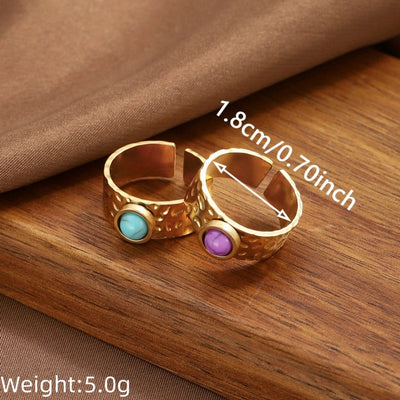 Jewelry Elegant Geometric 304 Stainless Steel Turquoise Open Rings