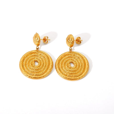 1 Pair IG Style Solid Color Spiral Stripe Plating 304 Stainless Steel 18K Gold Plated Drop Earrings