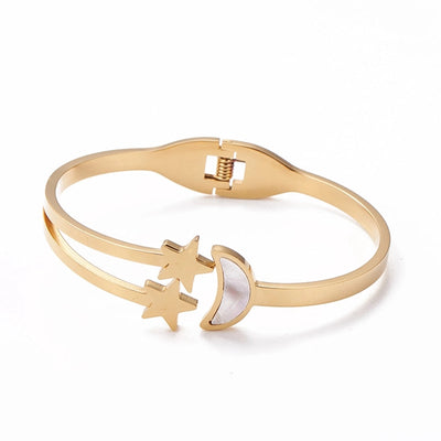 Retro Simple Style Classic Style Star Moon 304 Stainless Steel Gold Plated Bangle In Bulk