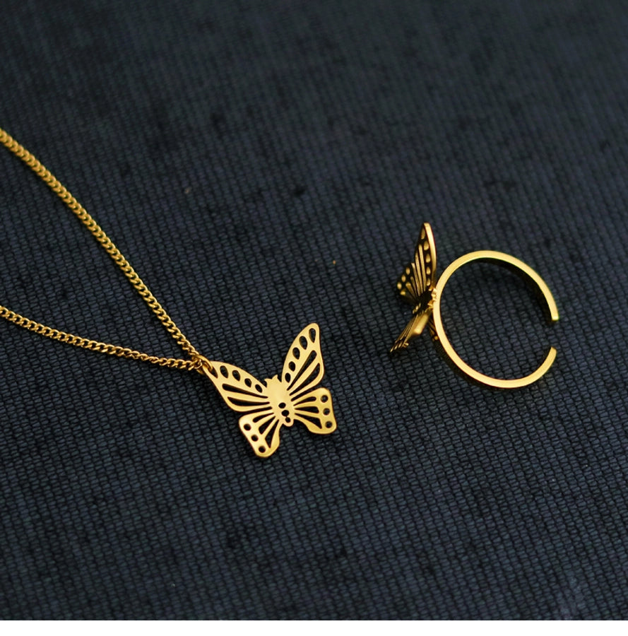 Jewelry Classic Style Commute Butterfly 304 Stainless Steel 18K Gold Plated Hollow Out Jewelry Set