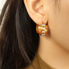 1 Pair Elegant Retro French Style C Shape Semicircle Polishing Plating Inlay 304 Stainless Steel Zircon 18K Gold Plated Earrings