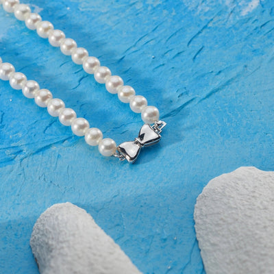 925 Sterling Silver Beaded Chain Beaded Metal Button Round Freshwater Pearl Necklace