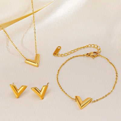 Jewelry Elegant Simple Style Geometric 304 Stainless Steel Gold Plated Bracelets Earrings Necklace