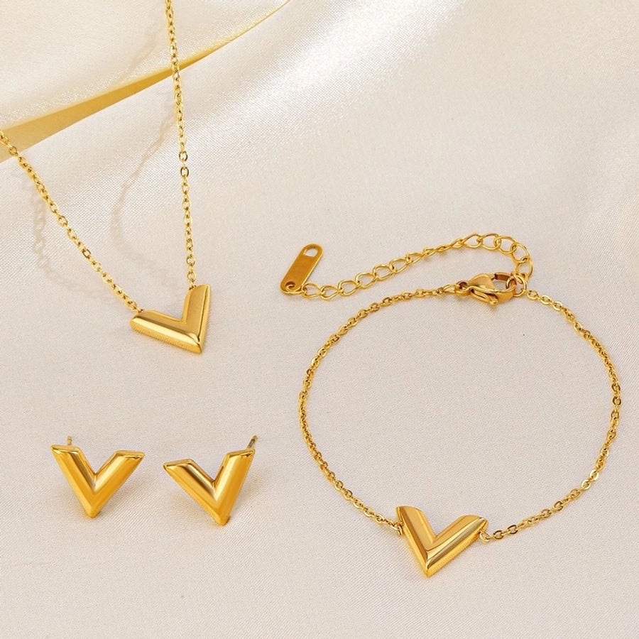 Jewelry Elegant Simple Style Geometric 304 Stainless Steel Gold Plated Bracelets Earrings Necklace