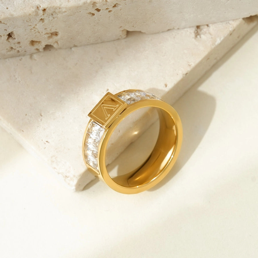 Jewelry Elegant Streetwear Letter 304 Stainless Steel Zircon 14K Gold Plated Polishing Plating Inlay Rings