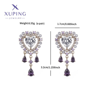 1 Pair Luxurious Sweet Heart Shape Plating Copper Artificial Gemstones 18K Gold Plated Drop Earrings
