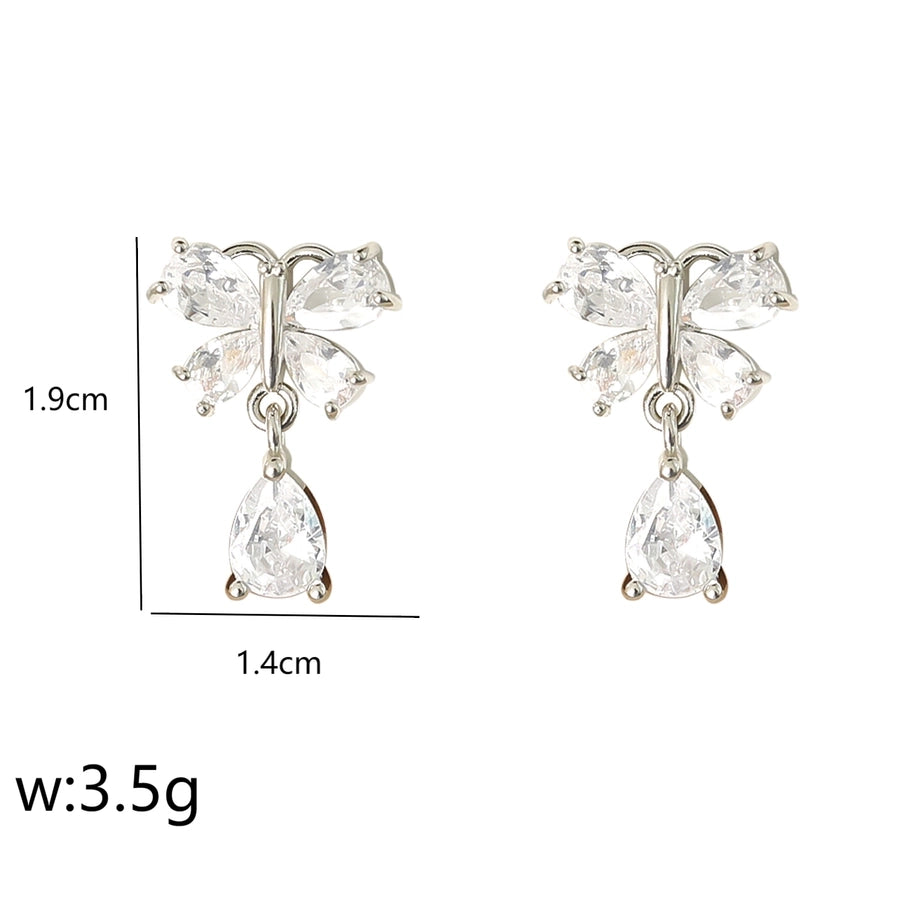 1 Pair Sweet Commute Shiny Water Droplets Inlay Copper Zircon 18K Gold Plated White Gold Plated Ear Studs