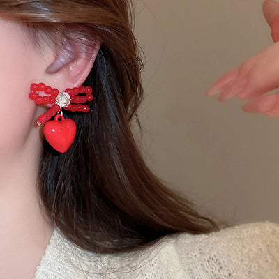 1 Pair IG Style Heart Shape Inlay Copper Resin Glass Bead Zircon Drop Earrings