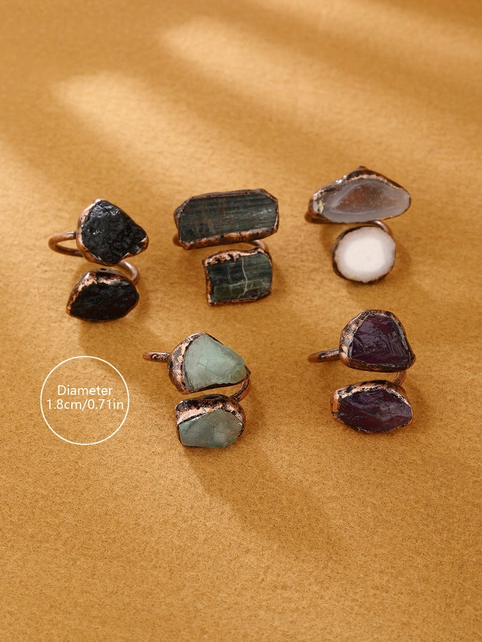 Gem Stone Copper Asymmetrical Inlay Geometric Gem Argyle Natural Stone Gem Crystal Open Rings