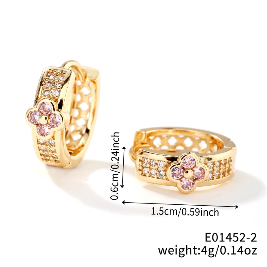 1 Pair Elegant Simple Style Shiny Geometric Four Leaf Clover Inlay Copper Zircon K Gold Plated Rhodium Plated Earrings