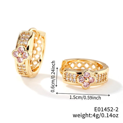 1 Pair Elegant Simple Style Shiny Geometric Four Leaf Clover Inlay Copper Zircon K Gold Plated Rhodium Plated Earrings