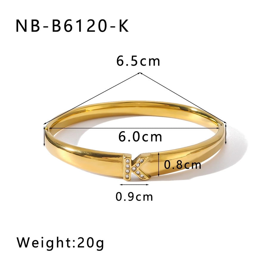 Vintage Style Simple Style Classic Style Letter 304 Stainless Steel 18K Gold Plated Zircon Bangle In Bulk