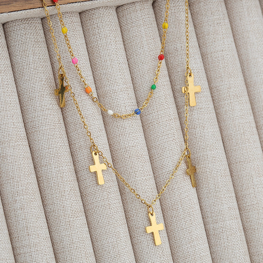 Jewelry Princess Bohemian Cross 304 Stainless Steel Layered Necklaces
