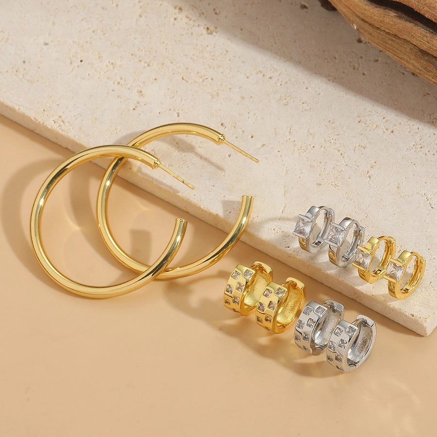 1 Pair Vintage Style Simple Style Round Copper Zircon 14K Gold Plated Earrings Ear Studs