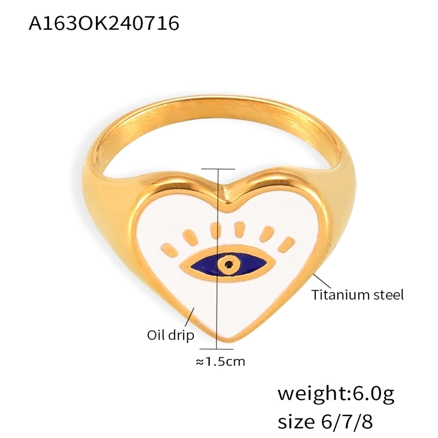 Jewelry Casual Luxurious Modern Style Devil's Eye Titanium Steel 18K Gold Plated Enamel Plating Rings