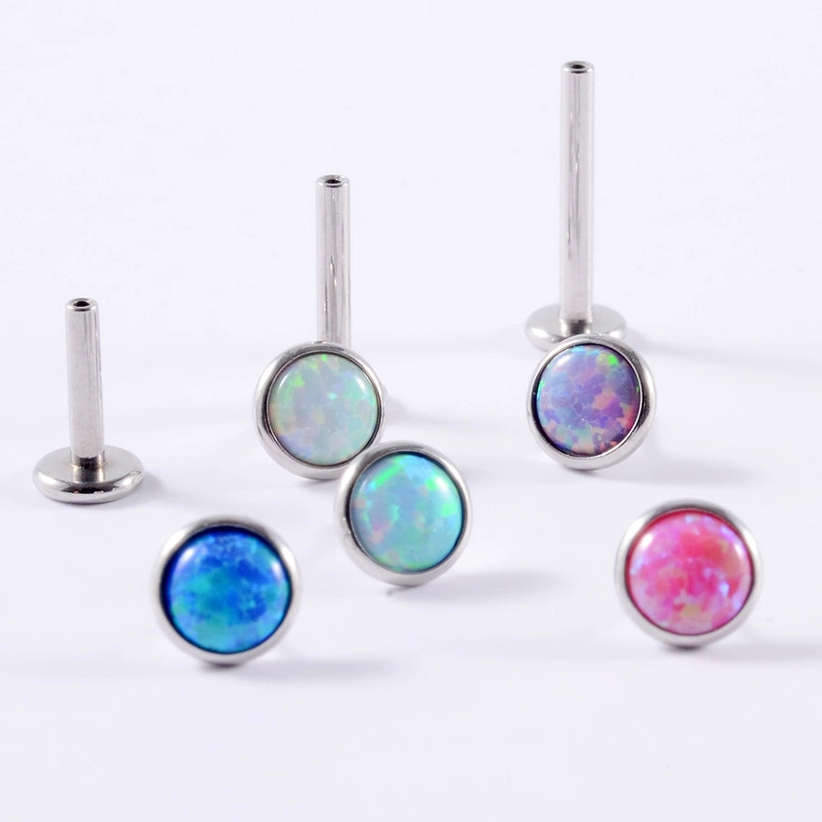 1 Piece Lip Rings Casual Hawaiian Tropical Round 304 Stainless Steel Opal Titanium Alloy Polishing Inlay Gem Opal Lip Rings Ear Cartilage Rings & Studs