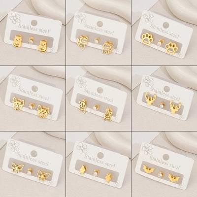 1 Set Halloween Cute Sweet Animal Cat Bat Polishing Inlay 304 Stainless Steel Zircon 18K Gold Plated Ear Studs