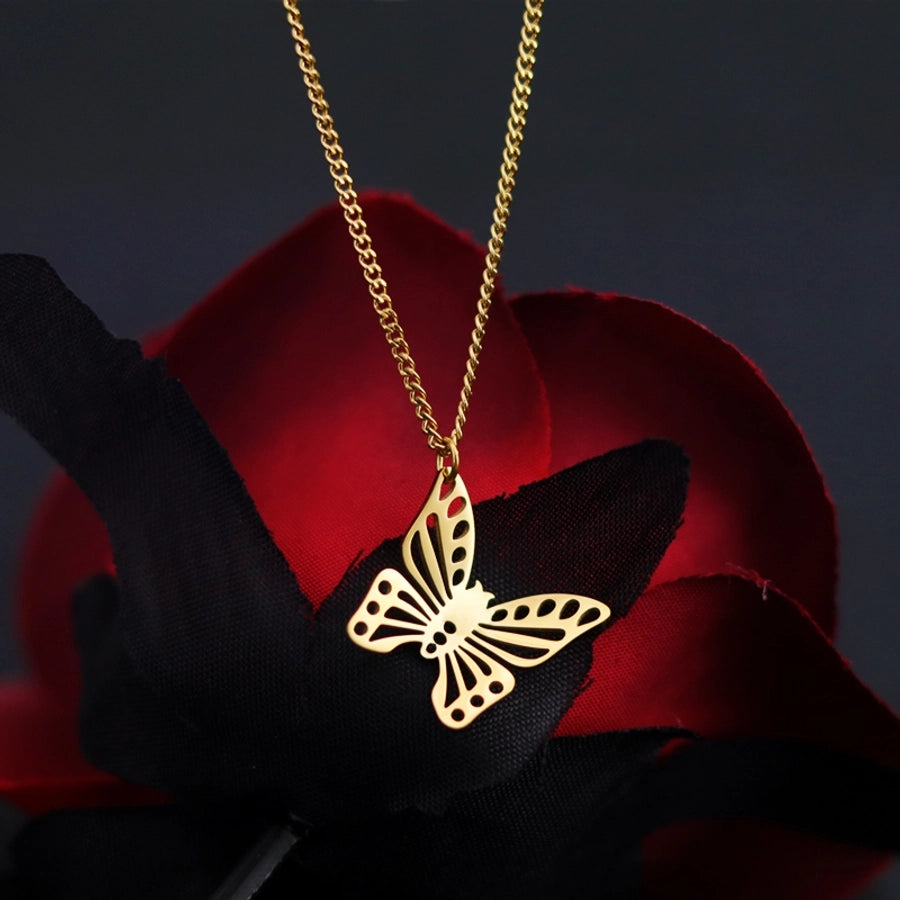 Jewelry Classic Style Commute Butterfly 304 Stainless Steel 18K Gold Plated Hollow Out Jewelry Set