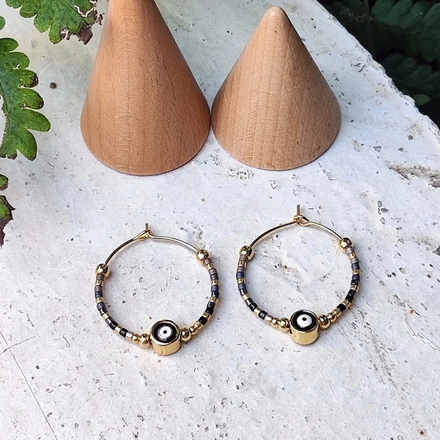 1 Pair IG Style Devil's Eye Beaded Copper Earrings