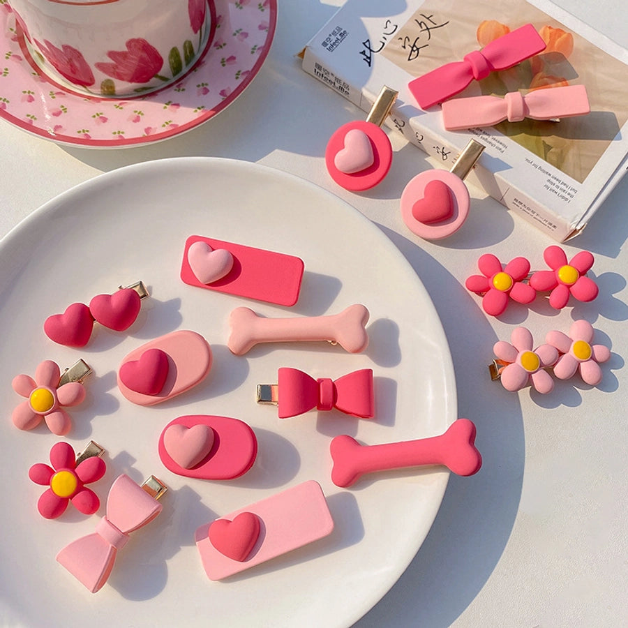 cute heart shape flower resin plating hair clip