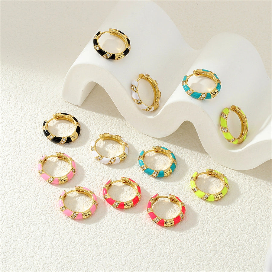 1 Pair IG Style Simple Style Commute Circle Enamel Inlay Copper Zircon 18K Gold Plated Earrings