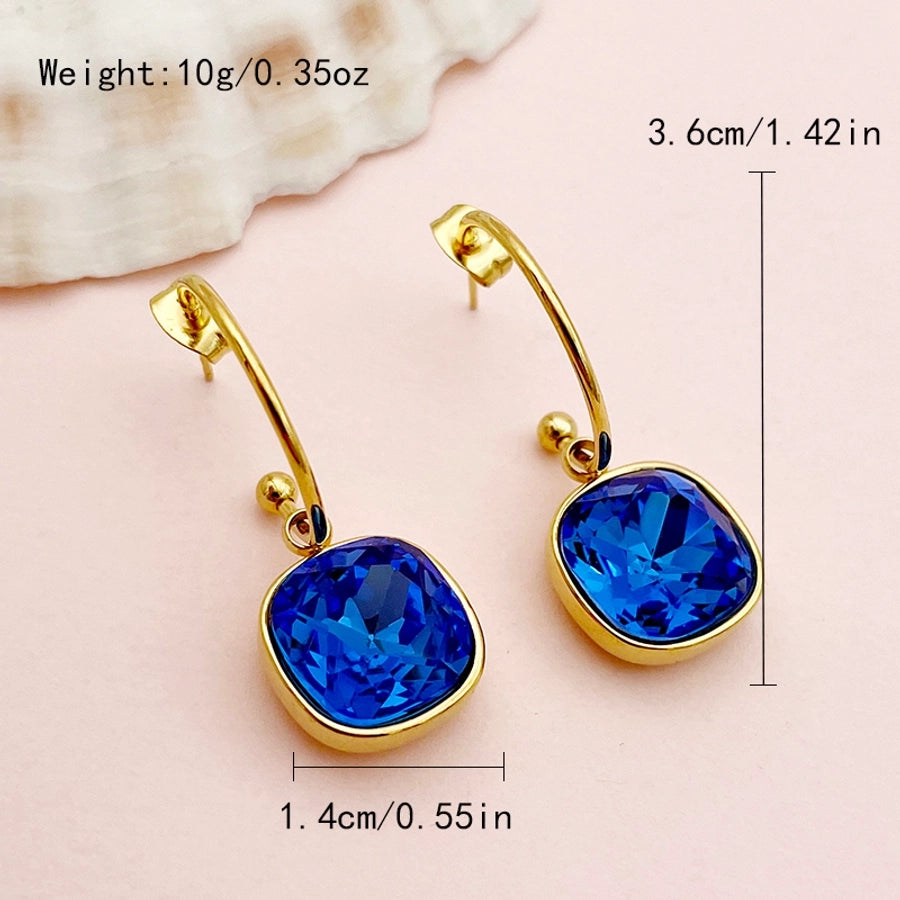 Jewelry Elegant Baroque Style Devil's Eye Square Rhombus 304 Stainless Steel Zircon 14K Gold Plated Enamel Inlay Jewelry Set