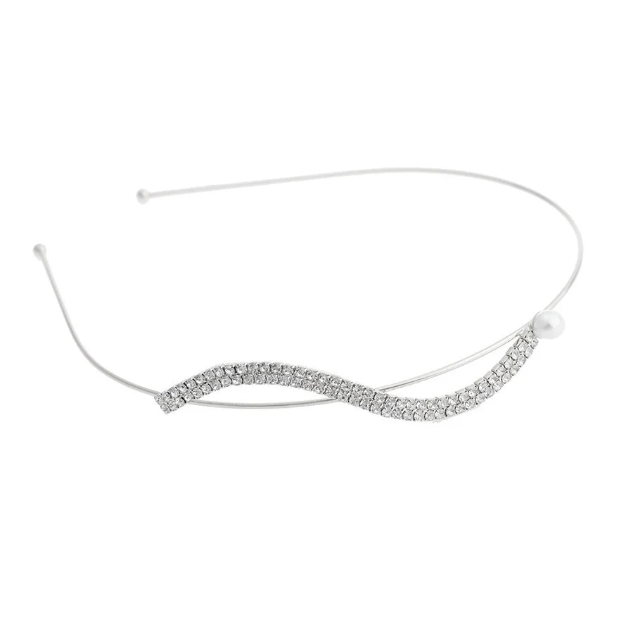 women's simple style waves flower bow knot metal inlay pearl zircon hair band