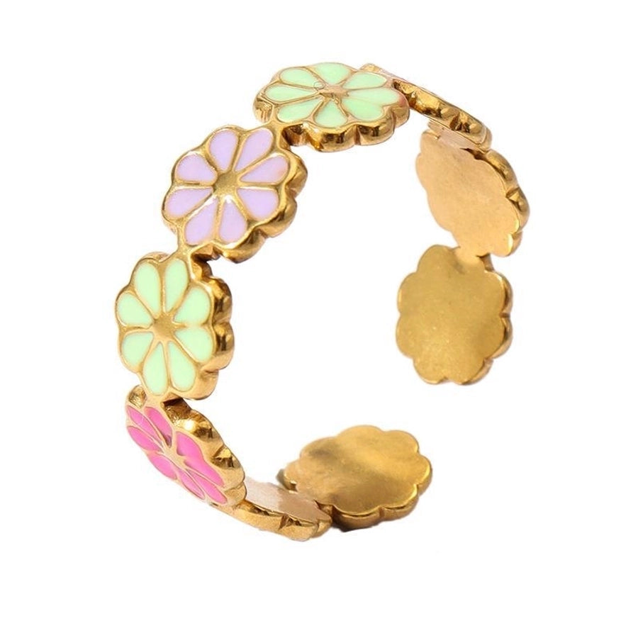 Jewelry Retro Sweet Stripe Flower 304 Stainless Steel Enamel Open Rings