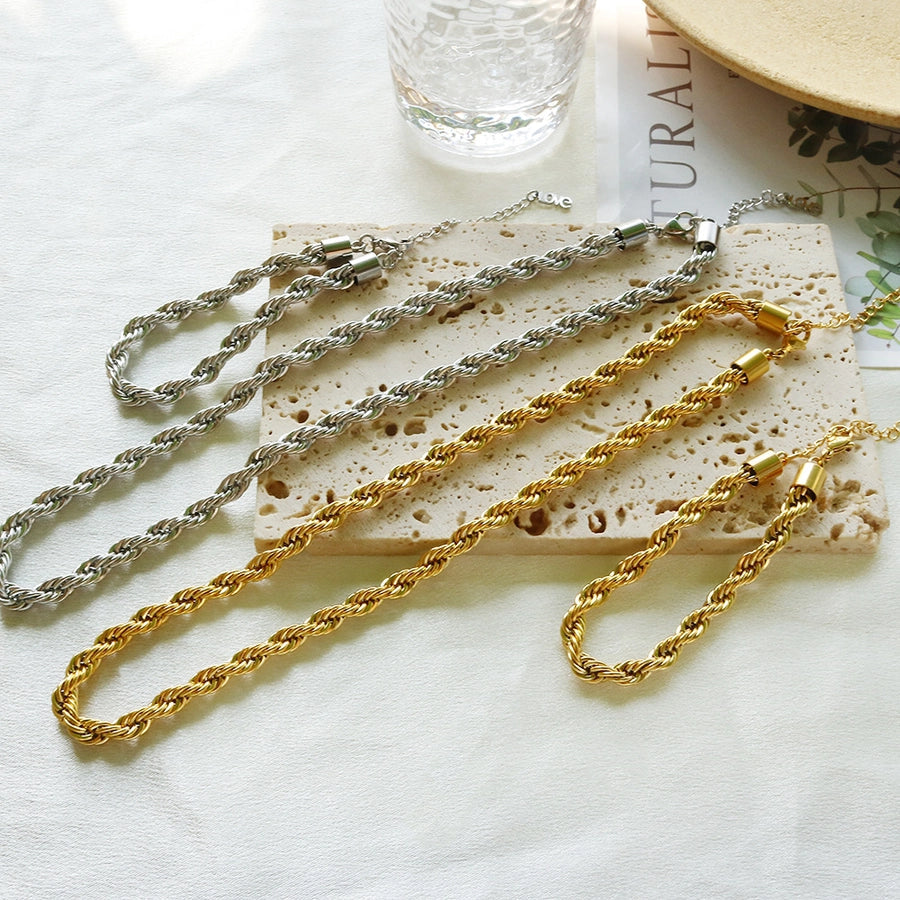 Jewelry Streetwear Twist 304 Stainless Steel Plating Bracelets Necklace