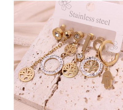 1 Set Vacation Simple Style Leaf Heart Shape Flower Plating Titanium Steel Drop Earrings