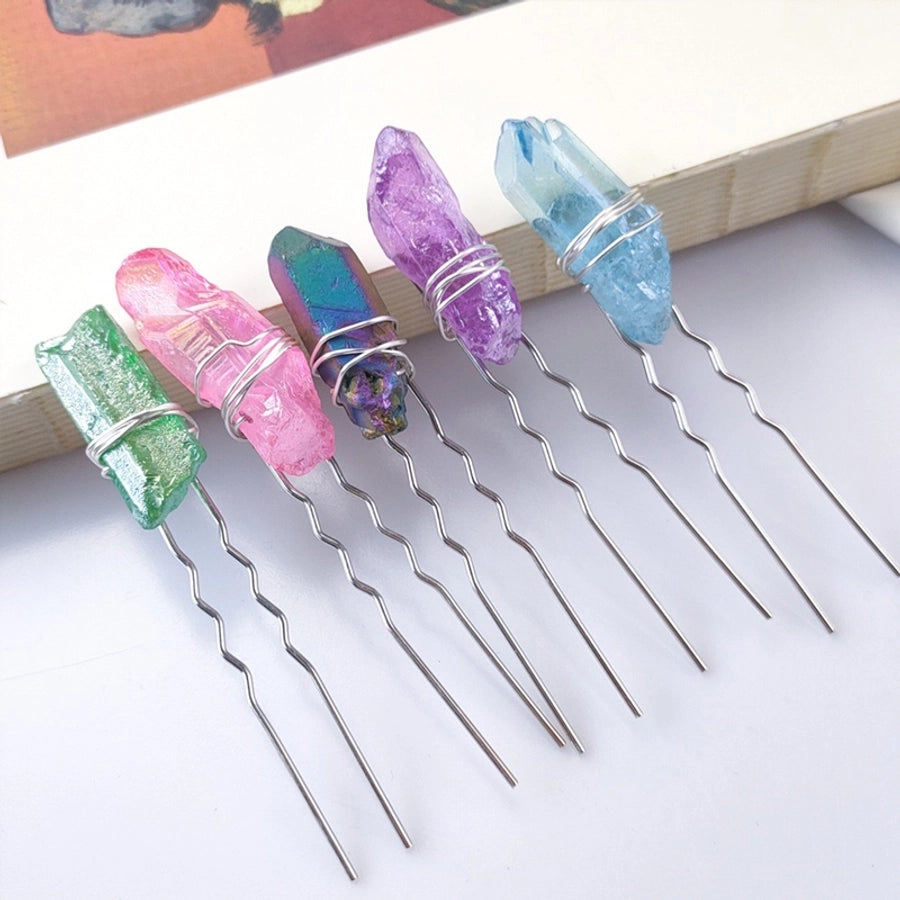 women's ig style geometric alloy handmade inlay crystal hairpin