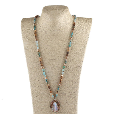 Vintage Style Simple Style Geometric natural stone Beaded Chain Pendant Necklace In Bulk