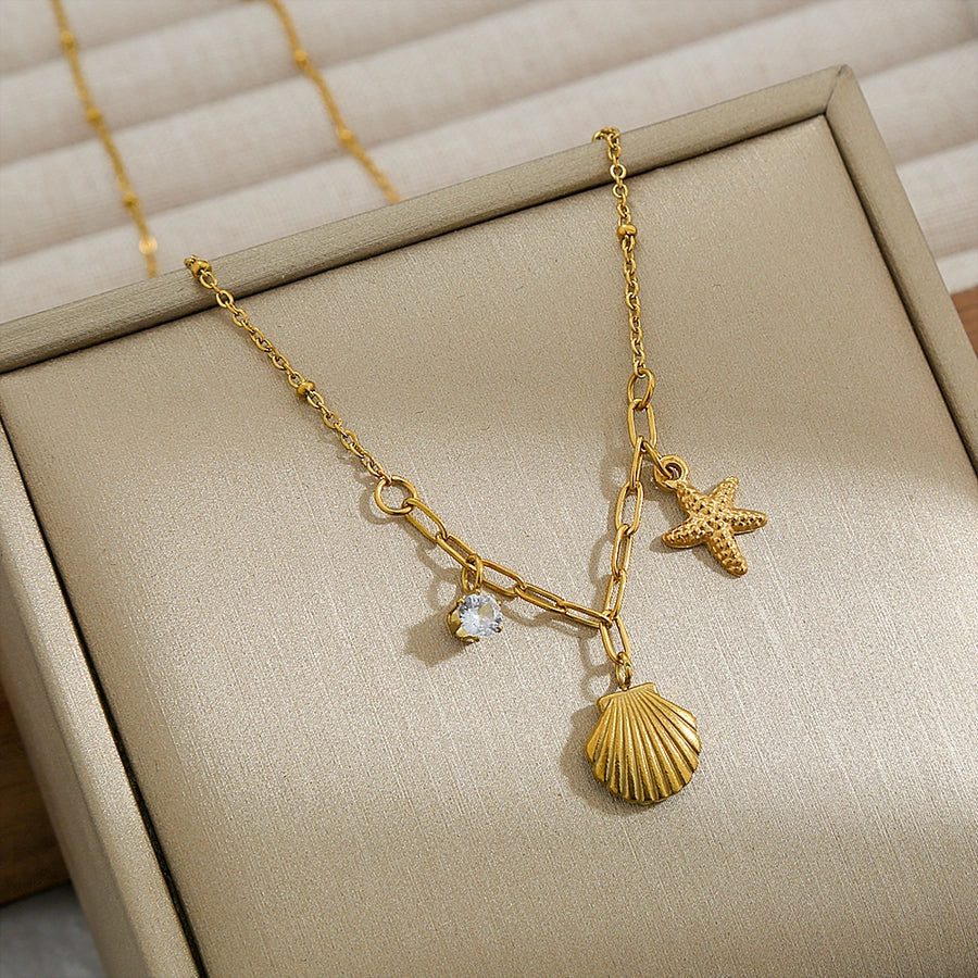 Jewelry Hip-Hop Hawaiian Romantic Starfish Conch 304 Stainless Steel Pendant Necklace