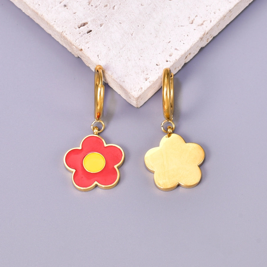 1 Pair Retro Classic Style Flower 304 Stainless Steel 18K Gold Plated Drop Earrings