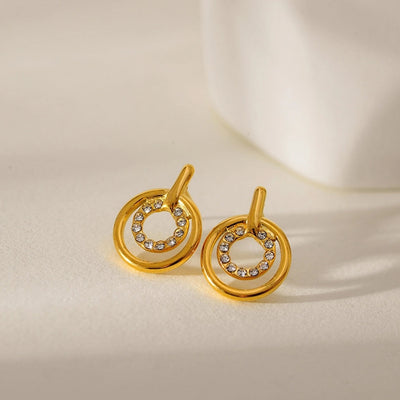 1 Pair Elegant Geometric 304 Stainless Steel Zircon Ear Studs
