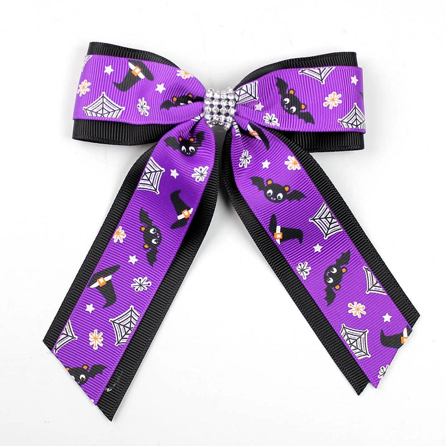 Girl'S Casual Pumpkin Bow Knot Ghost Cloth Inlay Rhinestones Hair Clip