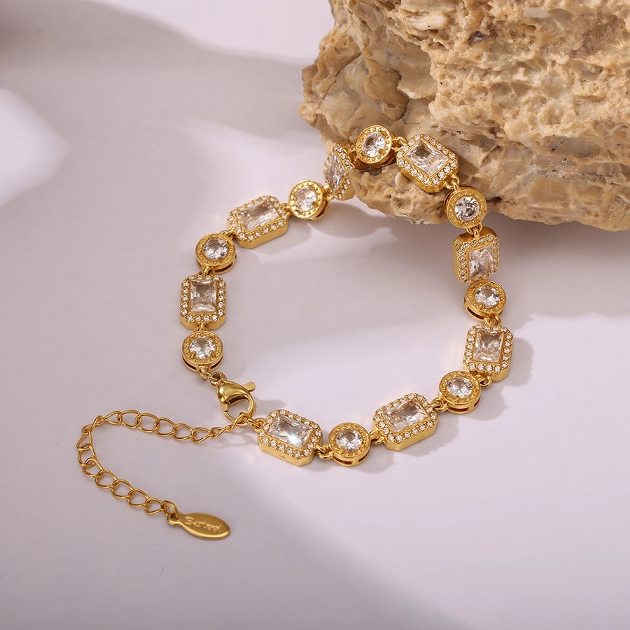 Elegant Luxurious Geometric 304 Stainless Steel 18K Gold Plated Zircon  Bracelets In Bulk