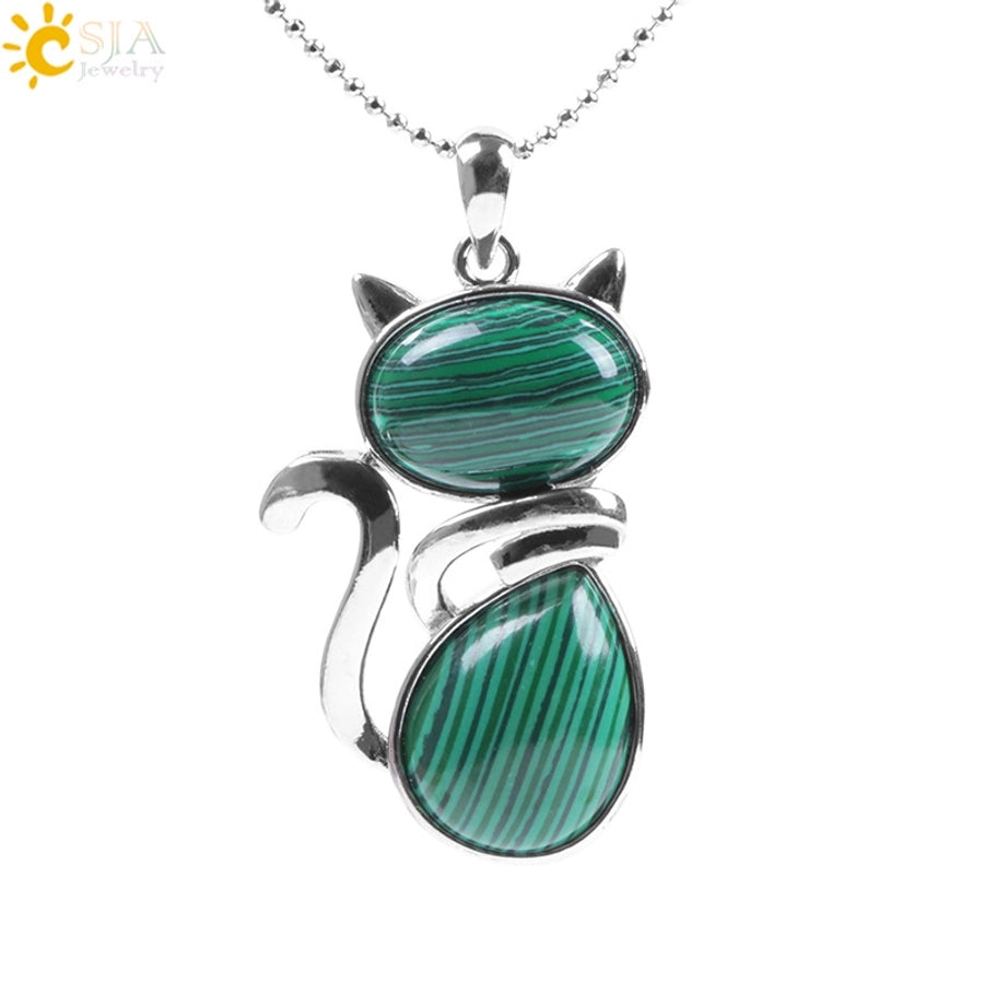 Cute Cat natural stone Copper Pendant Necklace In Bulk